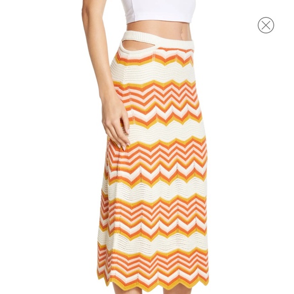 NWT MOTHER Denim Cut-It—Out Knit Midi Skirt in At The Cabana - Picture 2 of 8